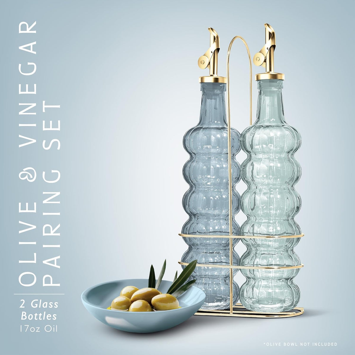 COOK WITH COLOR Glass Olive Oil Bottle Dispenser - 2 Pack- 17oz Oil and Vinegar Cruet - Olive Oil