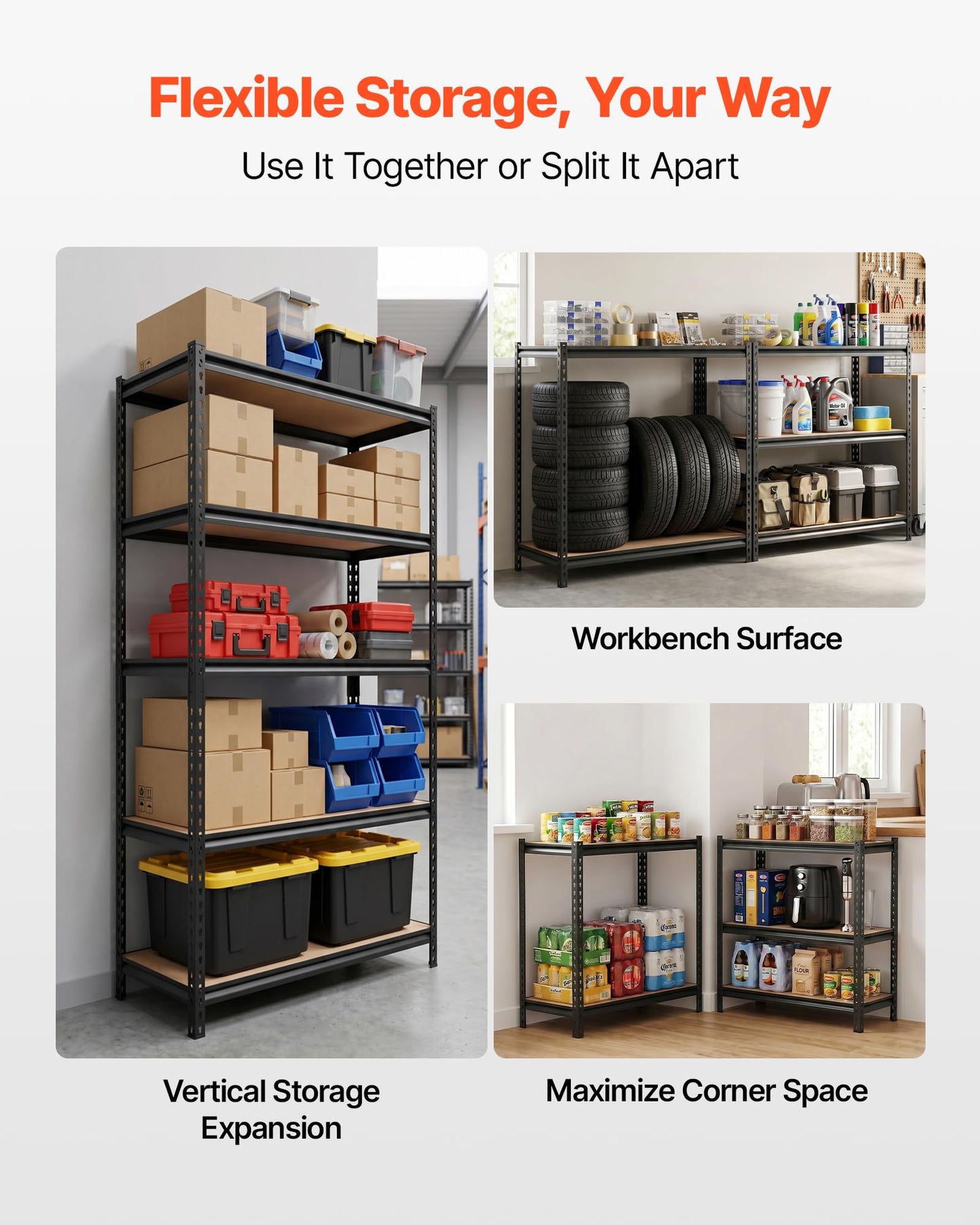 VEVOR Storage Shelves, 5-Tier Adjustable, 2000 lbs Capacity, Heavy Duty Garage Storage Shelving