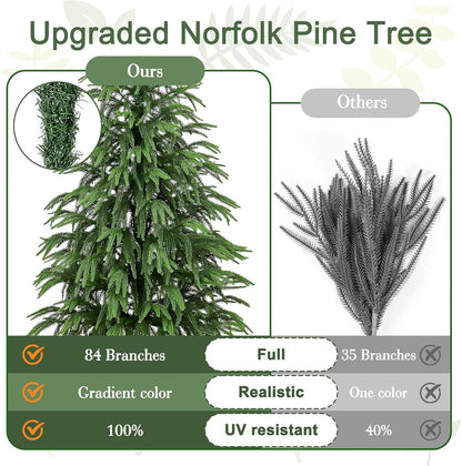 Artificial Norfolk Pine Tree, 3 ft Realistic Christmas Tree, Fake Potted Plants for Front Porch