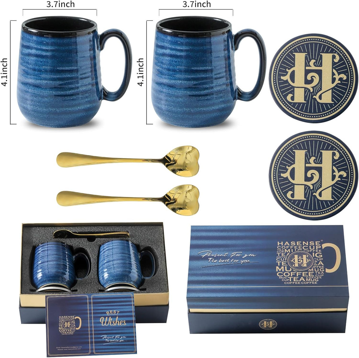 Hasense Coffee Mugs, 15 Ounce Porcelain Mugs Set of 2 with Handle for Morning Coffee Tea and Cocoa