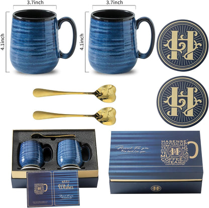 Hasense Coffee Mugs, 15 Ounce Porcelain Mugs Set of 2 with Handle for Morning Coffee Tea and Cocoa