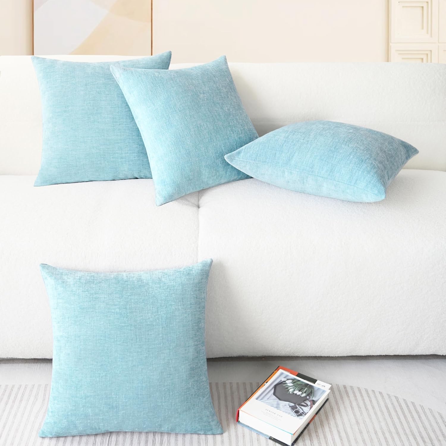 CaliTime Throw Pillow Covers Decorative 18 X 18 Inches Pack of 4 Cozy Chenille Cushion Cases for