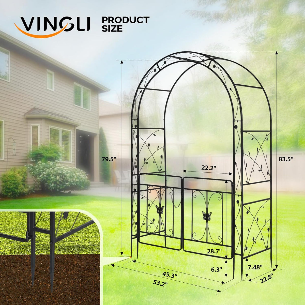 VINGLI Garden Arbor Arch, Wedding Arch Archway for Ceremony Party, Trellis for Plant Climbing