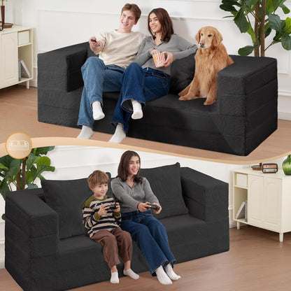 Folding Bean Bag Chair for Adults,3-in-1 Bean Bag Couch Faux Fur Floor Sofa Large Beanbag