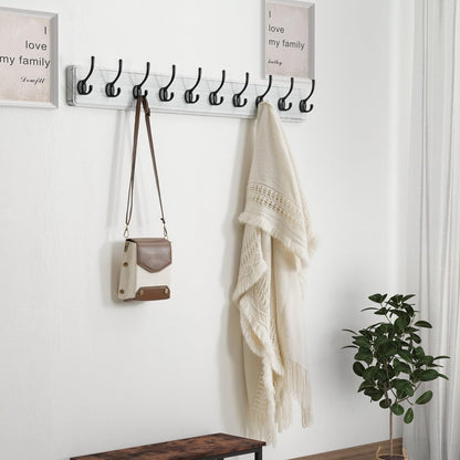 Dseap Coat Rack Wall Mount: 38-1/4" Long, Patented, Heavy-Duty, 10-Double-Hooks Wooden Hanger Rail