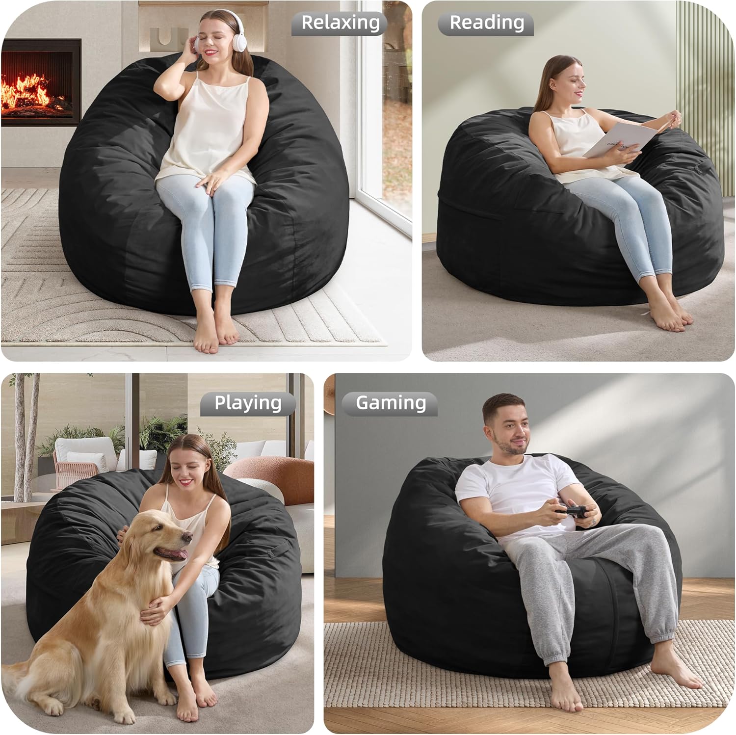 Hobestluk 4FT Bean Bag Chair Giant Bean Bag Chairs for Adults Large Bean Chairs with Removable