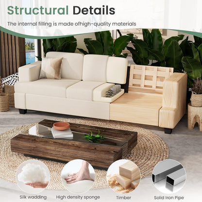 89" White Corduroy Sofa for Living Room, 3 Seater Cloud Couch, Deep Seat Floor Couch for Bedroom