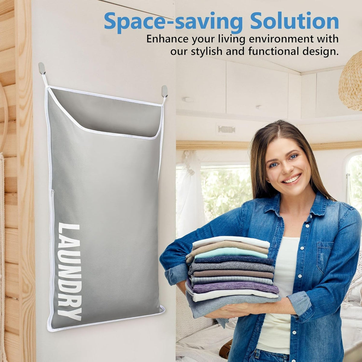 Hanging Laundry Hamper Bag XL 40x22", Space Saving over the Door Storage Bags, Behind the Door