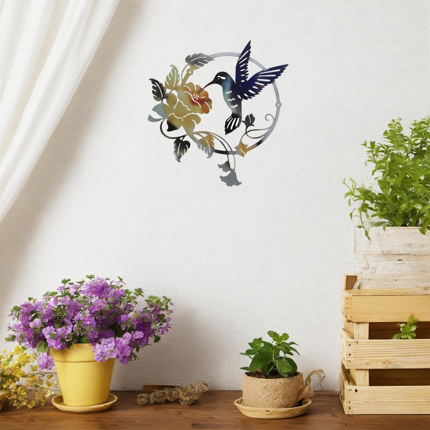 Zoihet Round Metal Bird Wall Art Decor - Hummingbird Wall Art Silhouette for your patio, garden