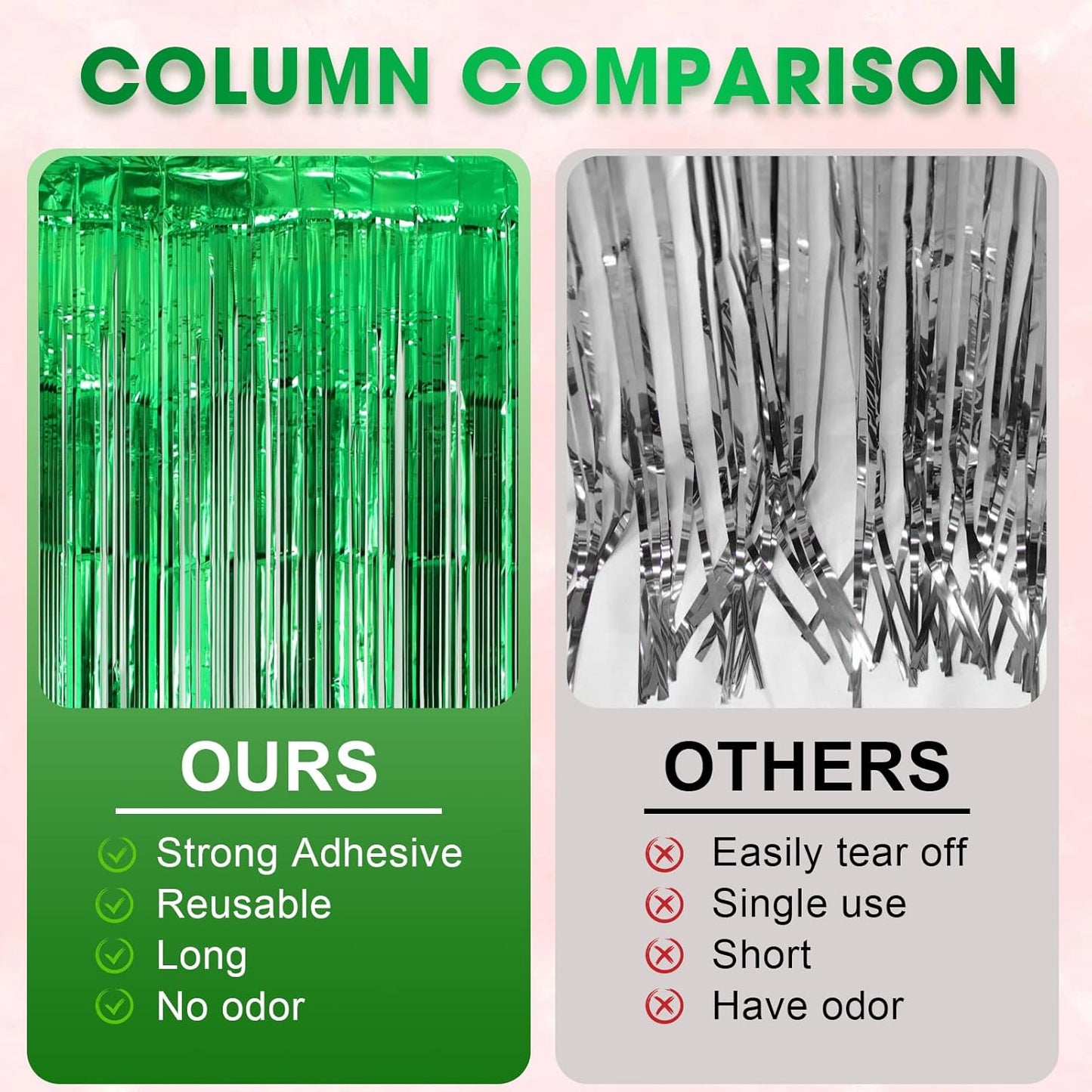 3 Pack 3.3x8.2 Feet Green Foil Fringe Backdrop Curtains, Tinsel Streamers Birthday Party