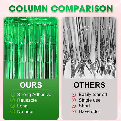 3 Pack 3.3x8.2 Feet Green Foil Fringe Backdrop Curtains, Tinsel Streamers Birthday Party