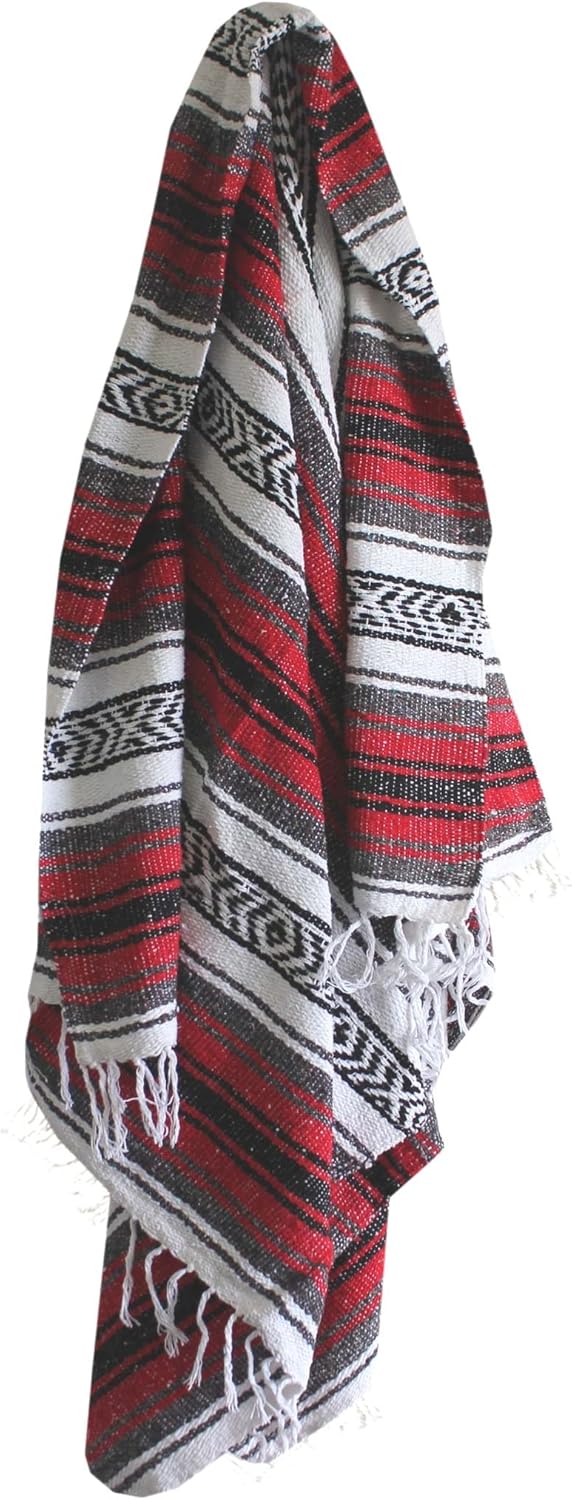 Del Mex Classic Mexican Blanket, Large Authentic Woven Falsa Throw (70"x50"), Artisan Southwest