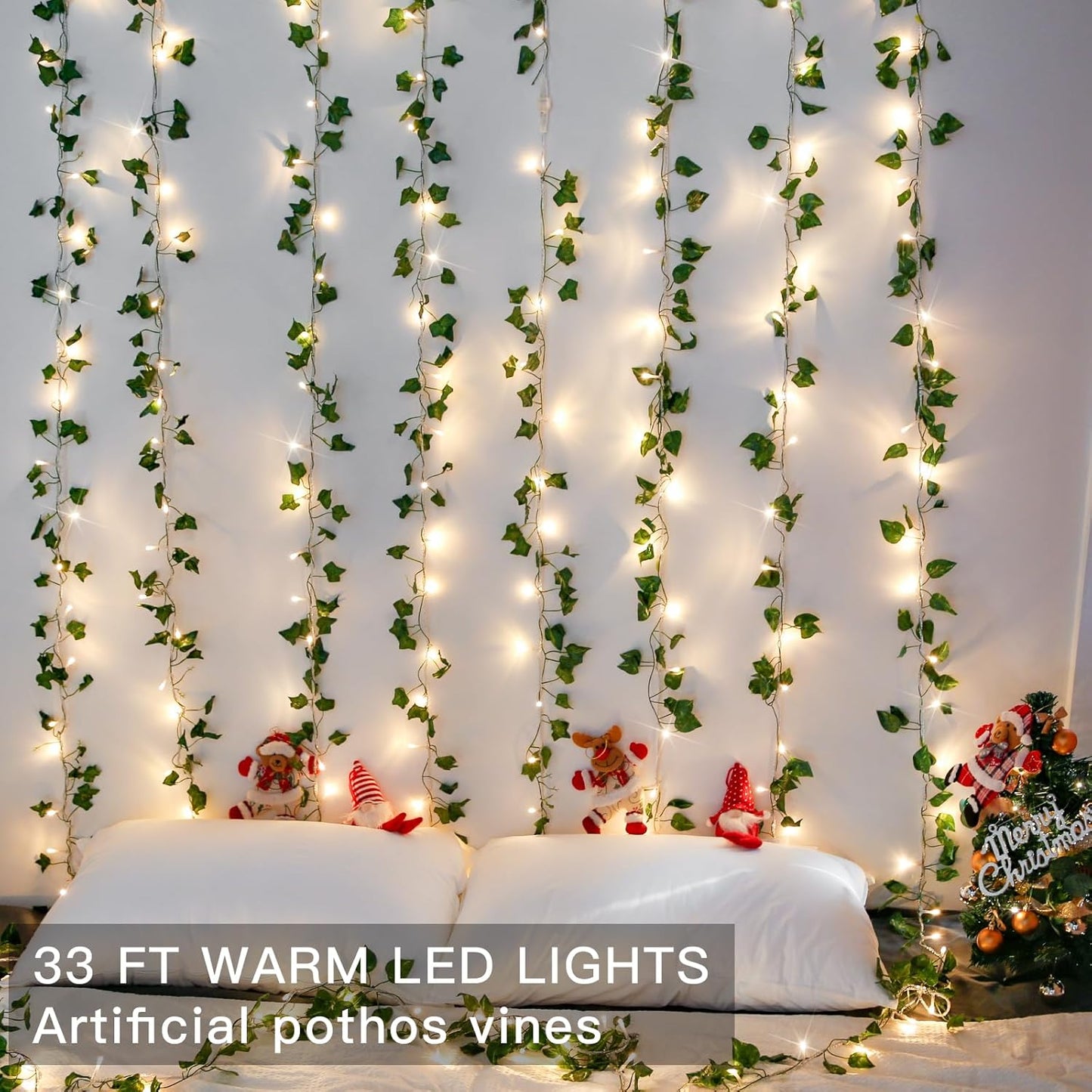 suddus Vine with Fairy Light Plug in, 33ft 100 LED Pothos String Lights Connectable with Remote