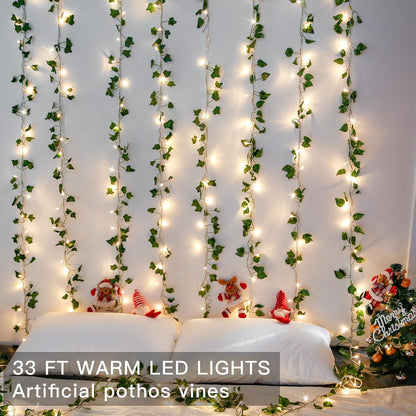 suddus Vine with Fairy Light Plug in, 33ft 100 LED Pothos String Lights Connectable with Remote