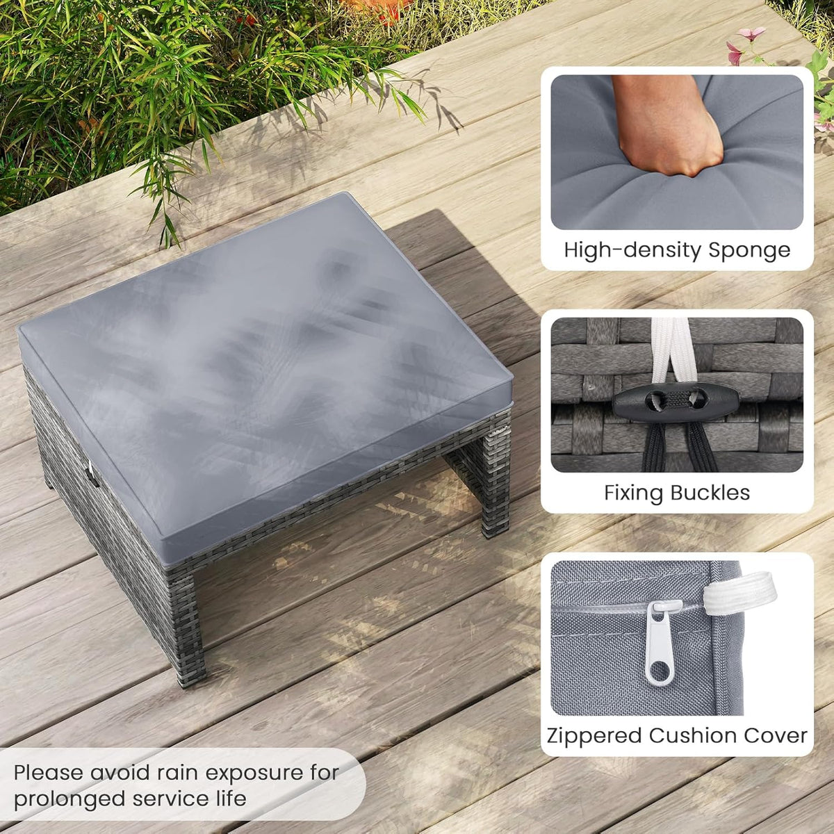 Tangkula 2 Pieces Patio PE Rattan Ottomans, Multipurpose Outdoor Footstool Footrest Additional