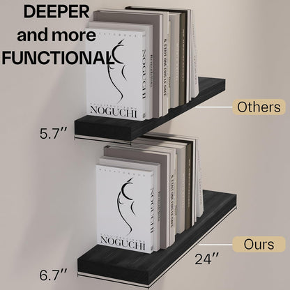 BGMG Wood Floating Shelves 24 inch, Wide Rustic Wooden Wall Shelves for Bathroom Living Room