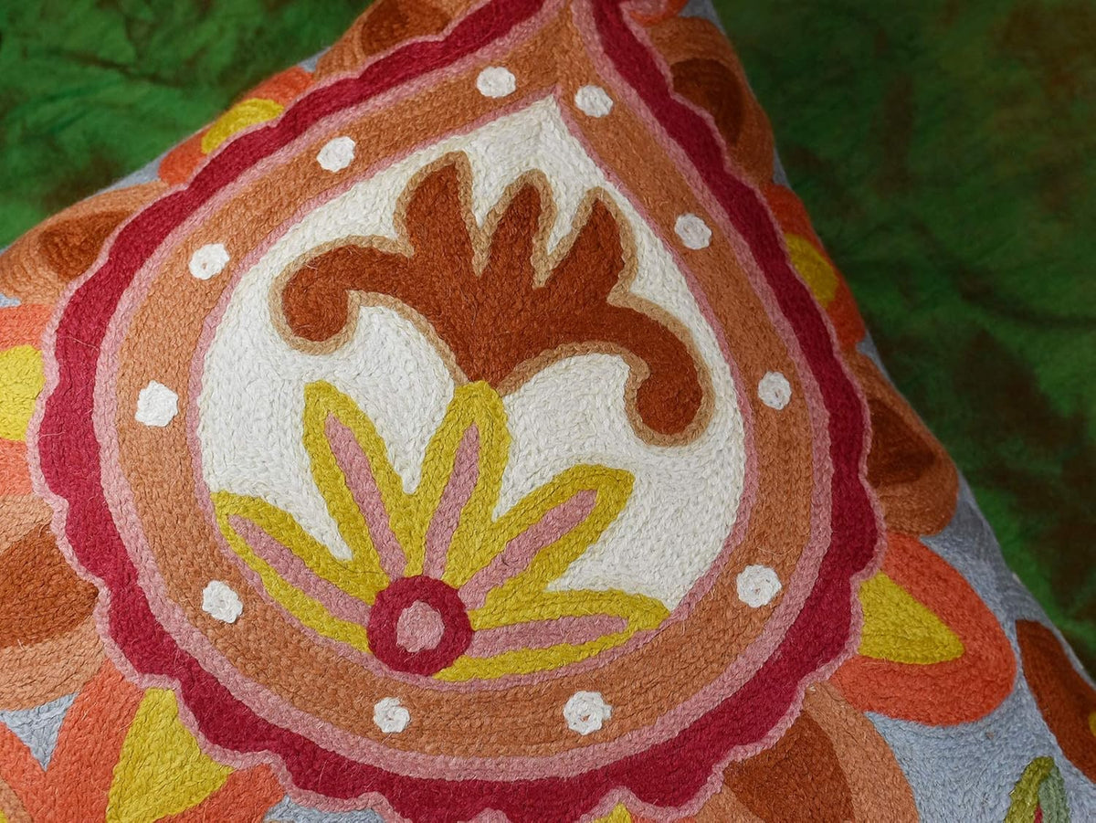 Soft Turquoise Hand Embroidered Floral Pillow Cover Flower Pillows Loral Outdoor Pillowcase Suzani