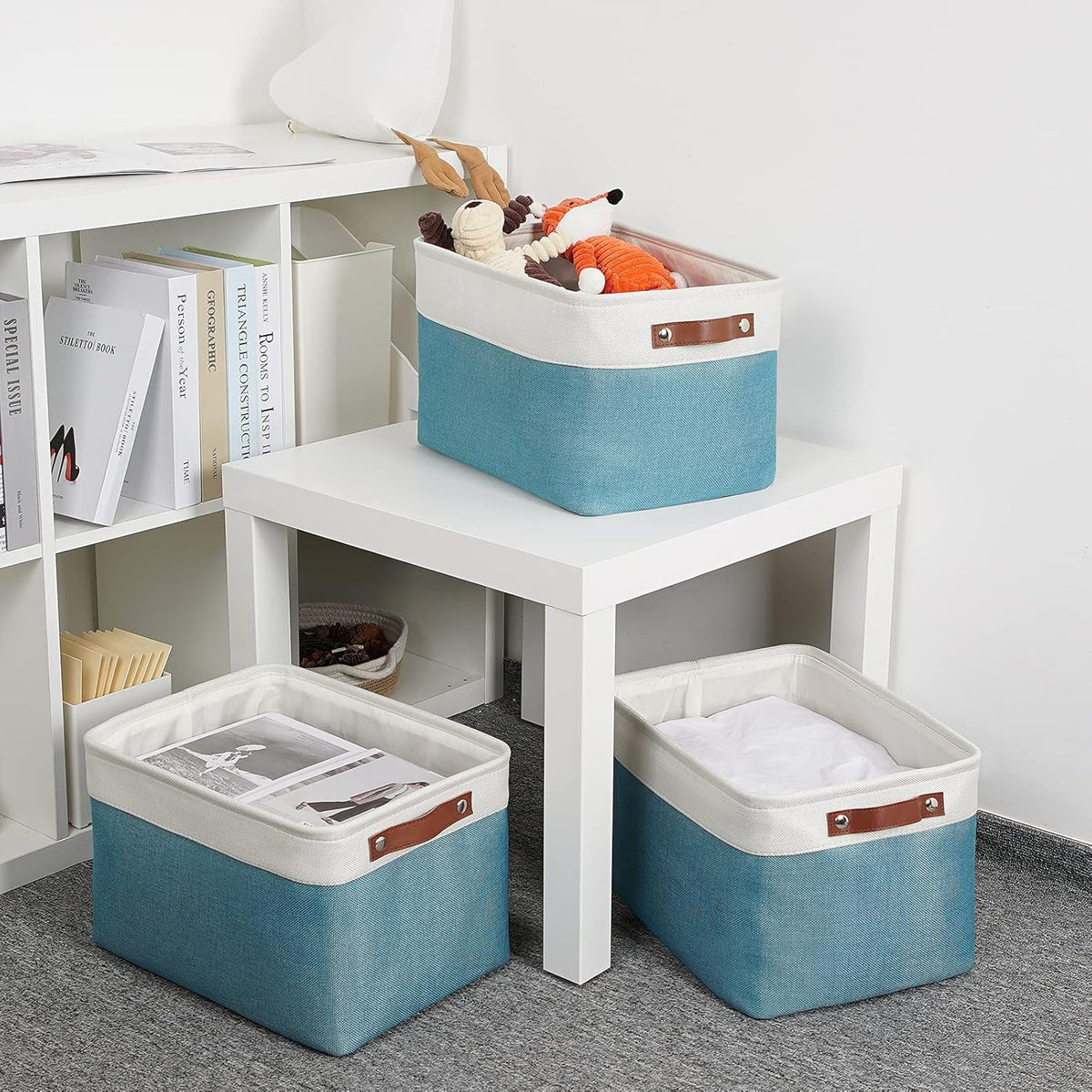 DULLEMELO Storage Baskets for Shelves, Fabric Collapsible Rectangular Storage Bins for Shelves