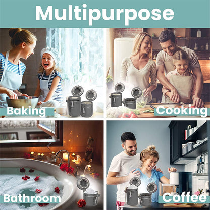 Home Intuition 4-Piece Ceramic Kitchen Canisters Set, Airtight Containers with Wooden Spoons
