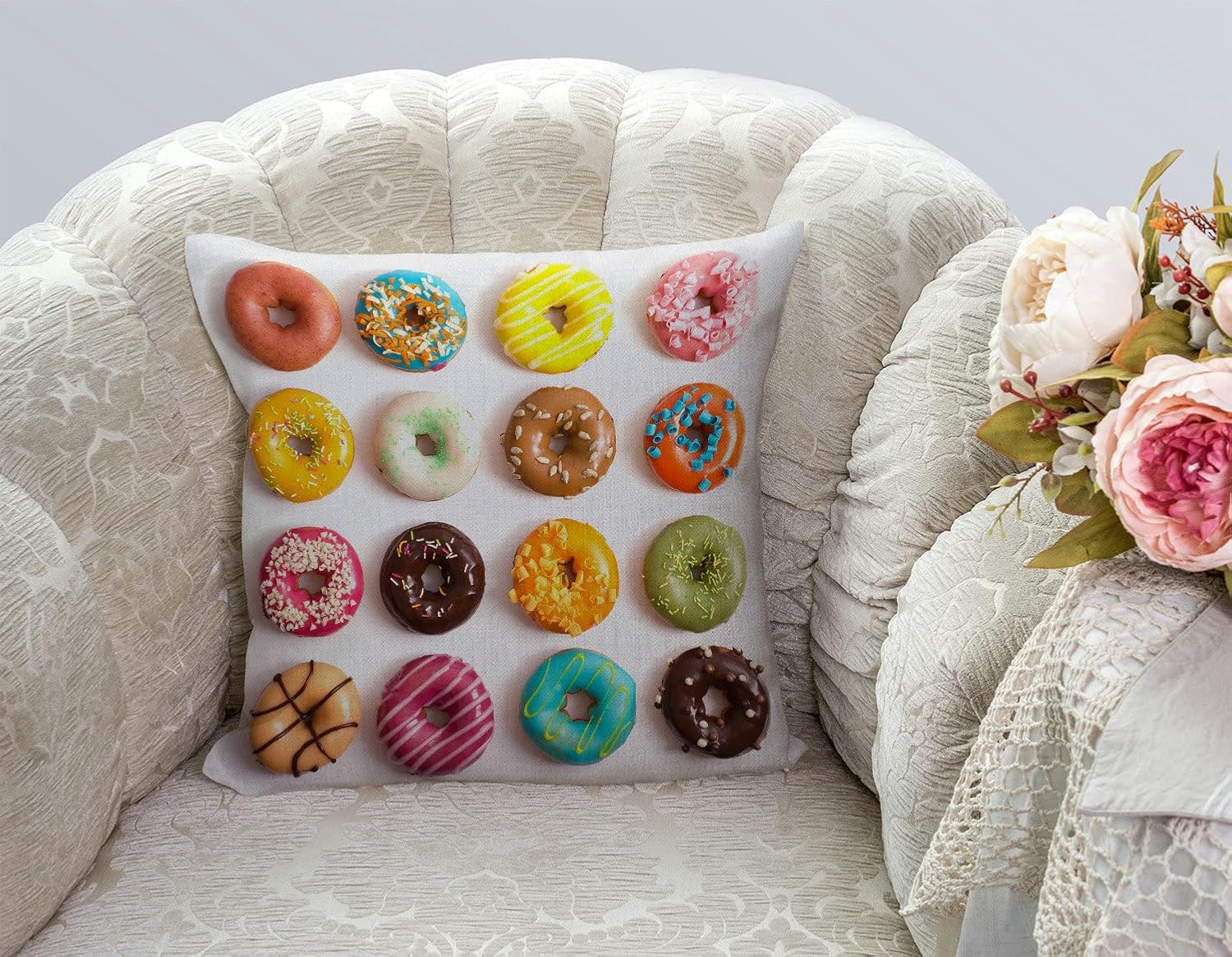 TSSOHU Outdoor Patio Throw Pillow Cover Colorful Donuts Farmhouse Décor Outside Furniture Swing