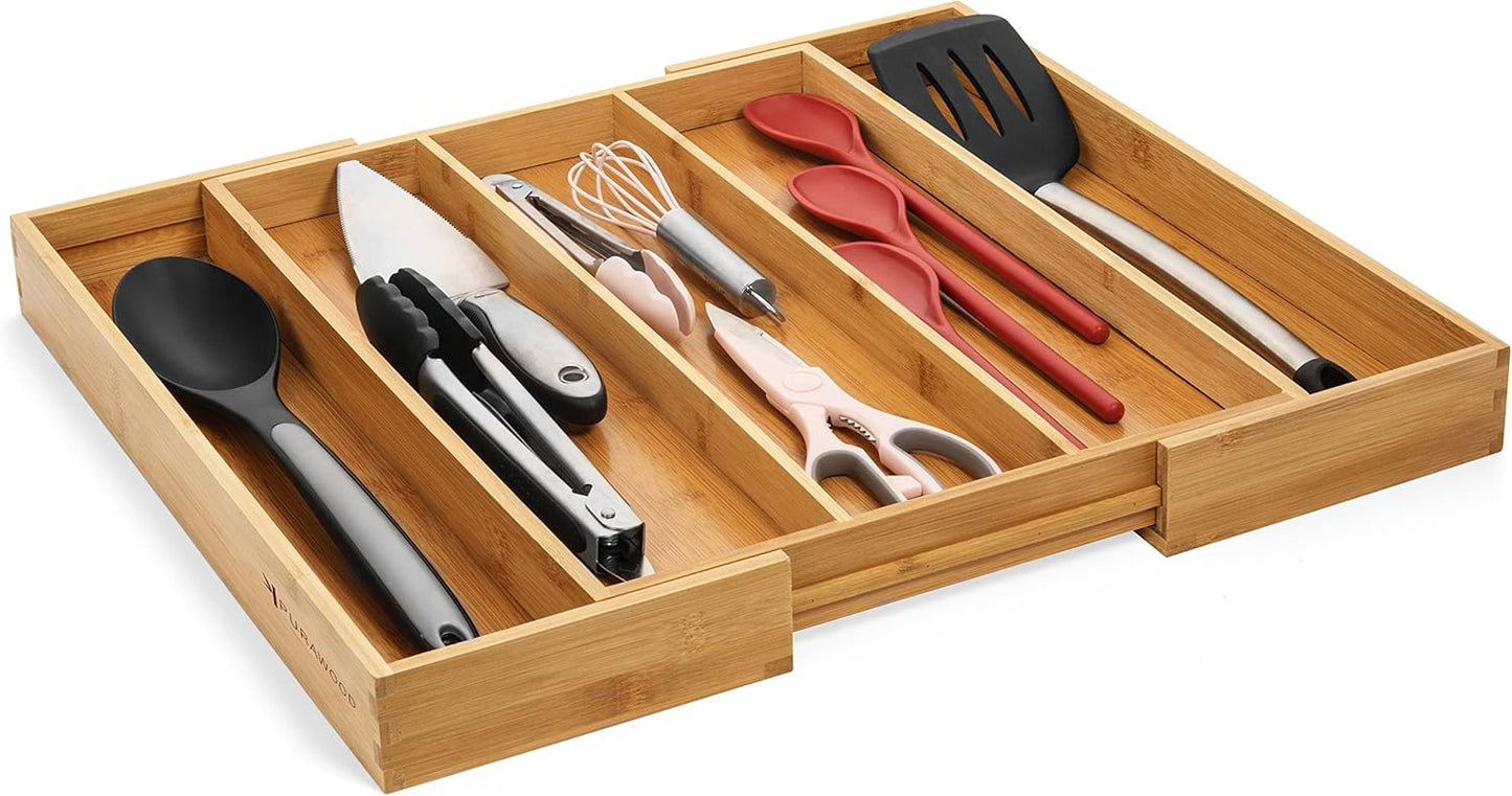 Purawood Kitchen Drawer Organizer, 2 Pack - Expandable Utensil Drawer Organizer for Kitchen