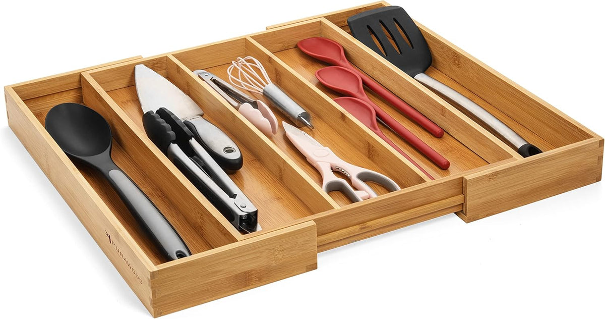 Purawood Kitchen Drawer Organizer, 2 Pack - Expandable Utensil Drawer Organizer for Kitchen