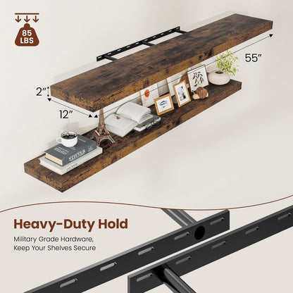 12" Deep Floating Shelves for Wall 55 Inches Long, Heavy Duty Wall Shelves for Bedroom Bathroom