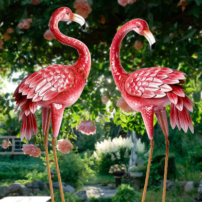 Kircust Flamingo Garden Statues and Sculptures, Metal Birds Yard Art Outdoor Statue, Large Pink