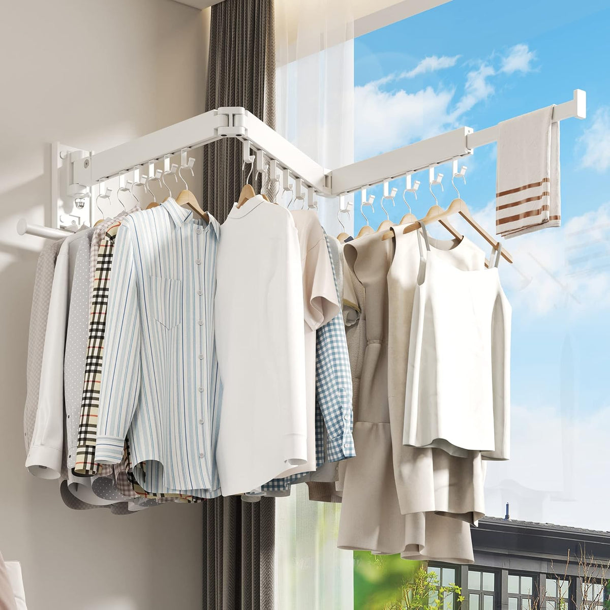 Wall Mounted Clothes Hanger Rack, Clothes Drying Rack,Laundry Drying Rack,Collapsible Clothes Rack