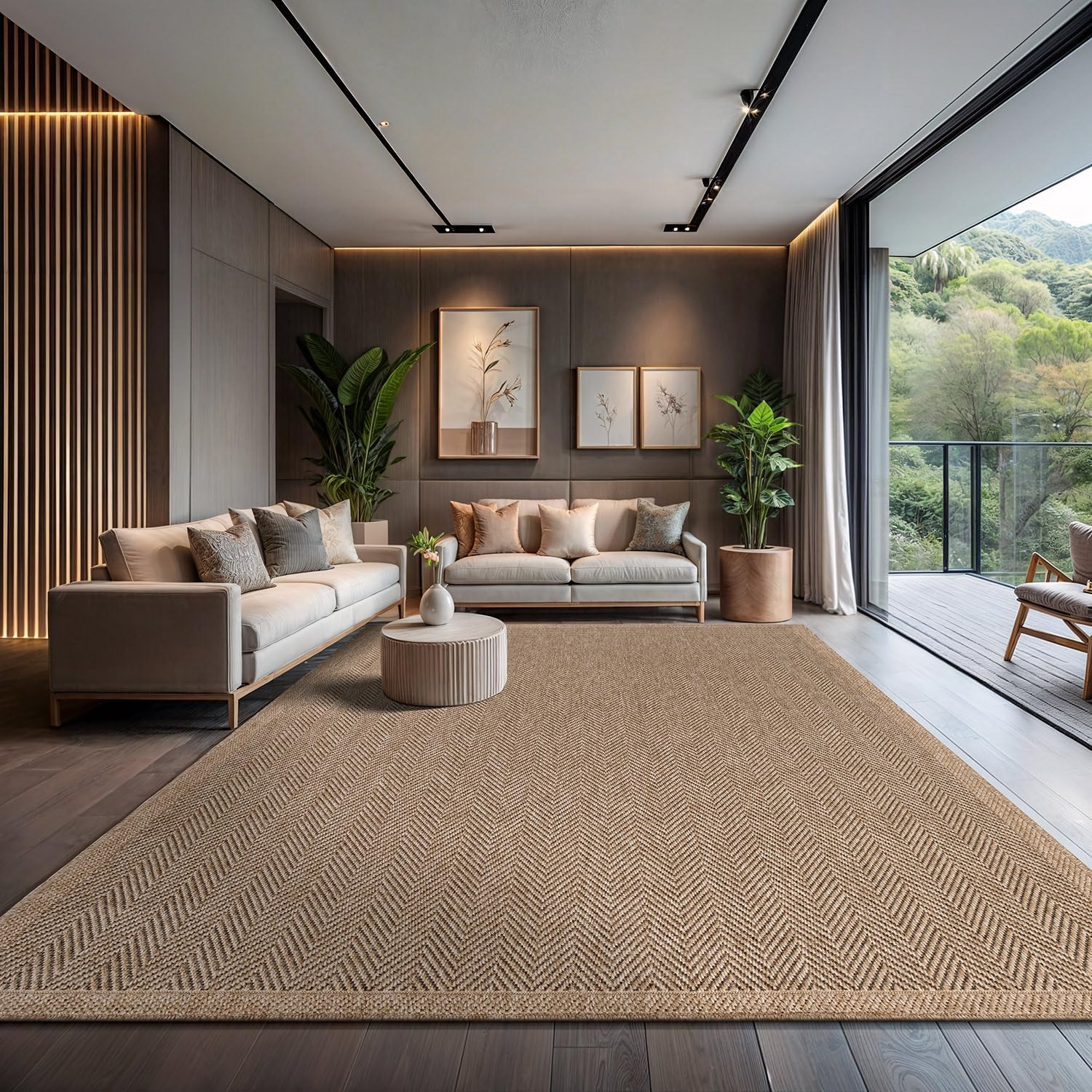 CAMILSON Easy Jute Rug 10x14, Indoor Outdoor Natural Color Fiber Area Rugs for Living Room Patio