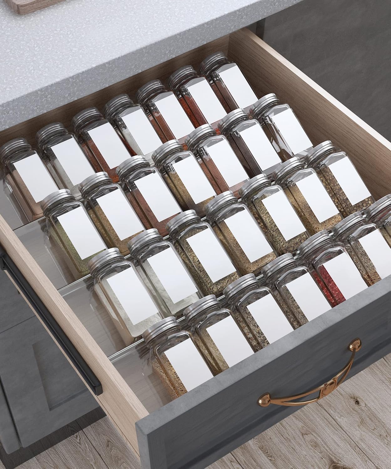 Antimbee Spice Drawer Organizer, 4 Tier- 4 Pack Acrylic Spice Rack Tray for Drawer, Expandable From