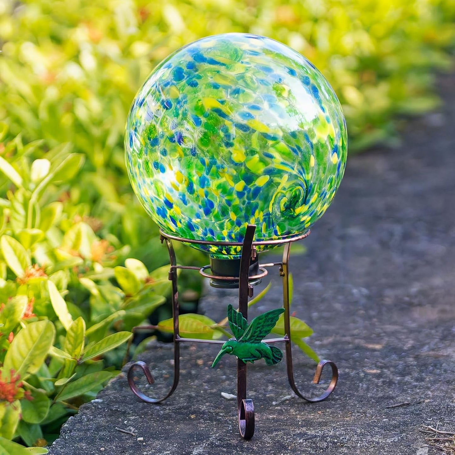 10 Inch Glass Gazing Ball, with 9.4" Tall Metal Gazing Globe Stand, Glass Balls Display Holder Set
