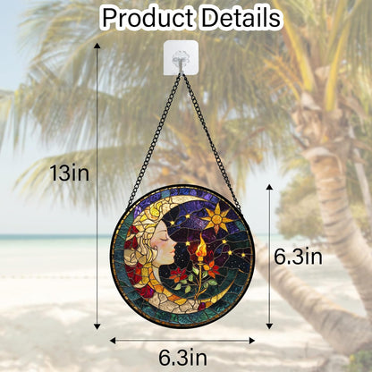 Stained Glass Window Hanging, Moon Goddess Torch Suncatcher Diamond Glass Panel Hangings Dream Sun