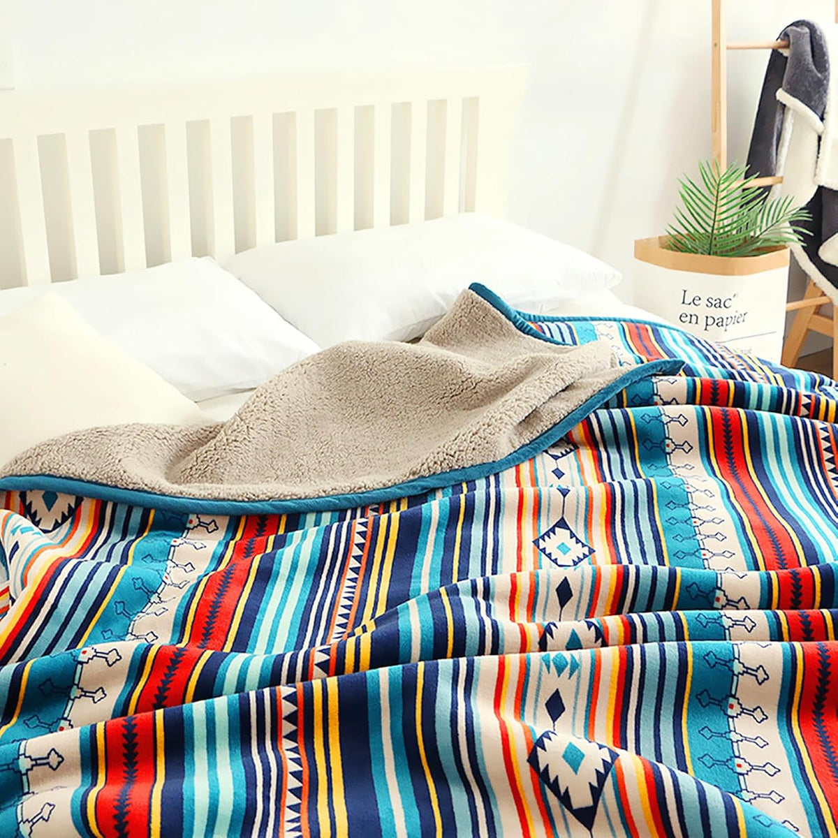 UKELER Bohemian Sherpa Bed Blanket King Size 90'' x 108'', Native American Cozy Warm Blanket for