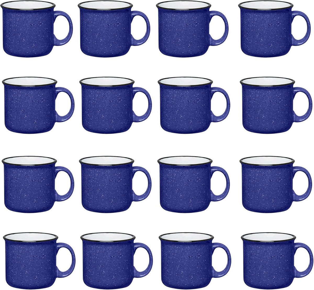 Set of 16 Ceramic Campfire Mugs – 15 Oz, Royal Blue – Coffee & Tea Cups for Home, Work, Travel