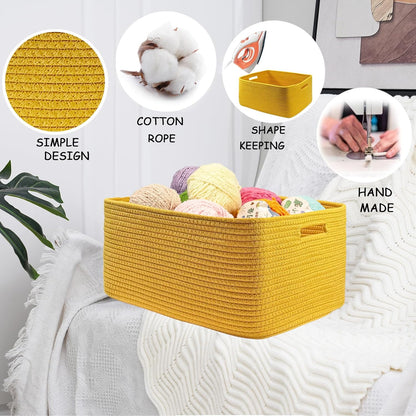 COMFY-HOMI Cotton Rope Woven Basket with Handles for Shelves,Toys,Book, Cloth Storage Baskets for