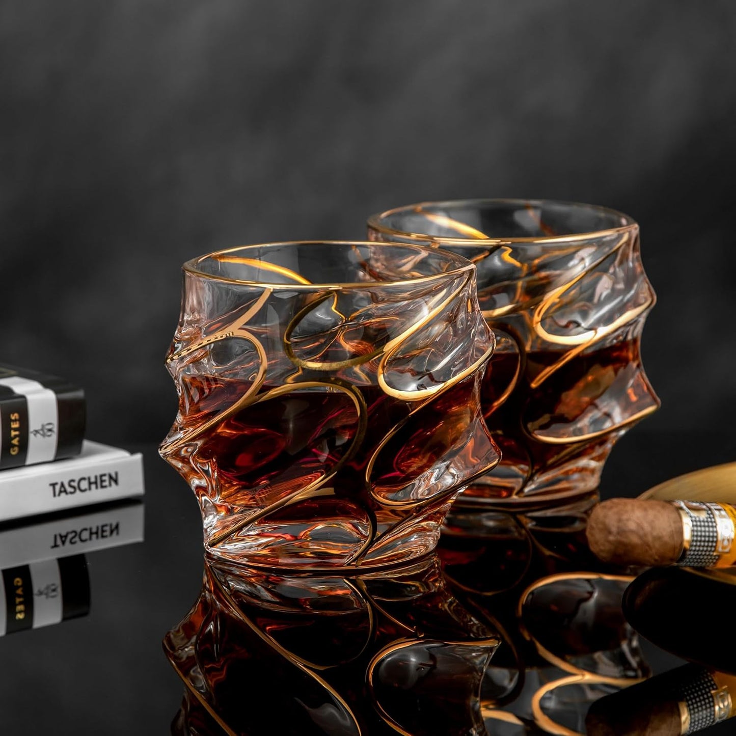 EdensDECOR Whiskey Glasses Gift Set (24k Gold Plated) Luxury Gift For Men, Bourbon, Scotch, Dad