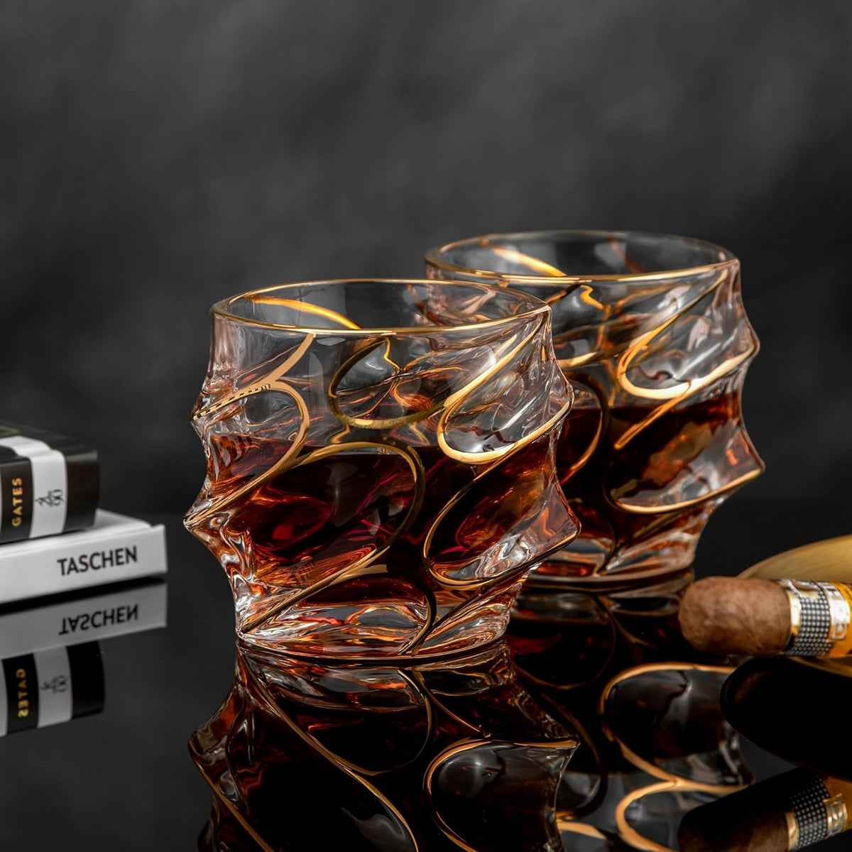 EdensDECOR Whiskey Glasses Gift Set (24k Gold Plated) Luxury Gift For Men, Bourbon, Scotch, Dad