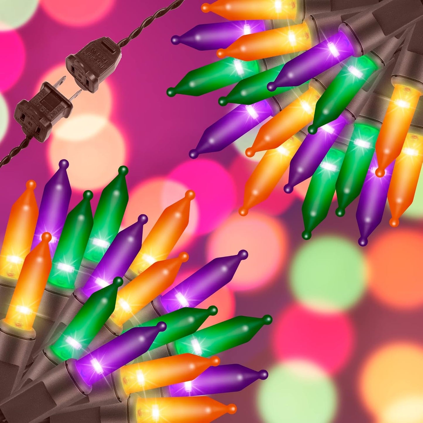 150LIGHTS Orange Purple and Green Extra-Bright with End Connectors Halloween Decorative Lights