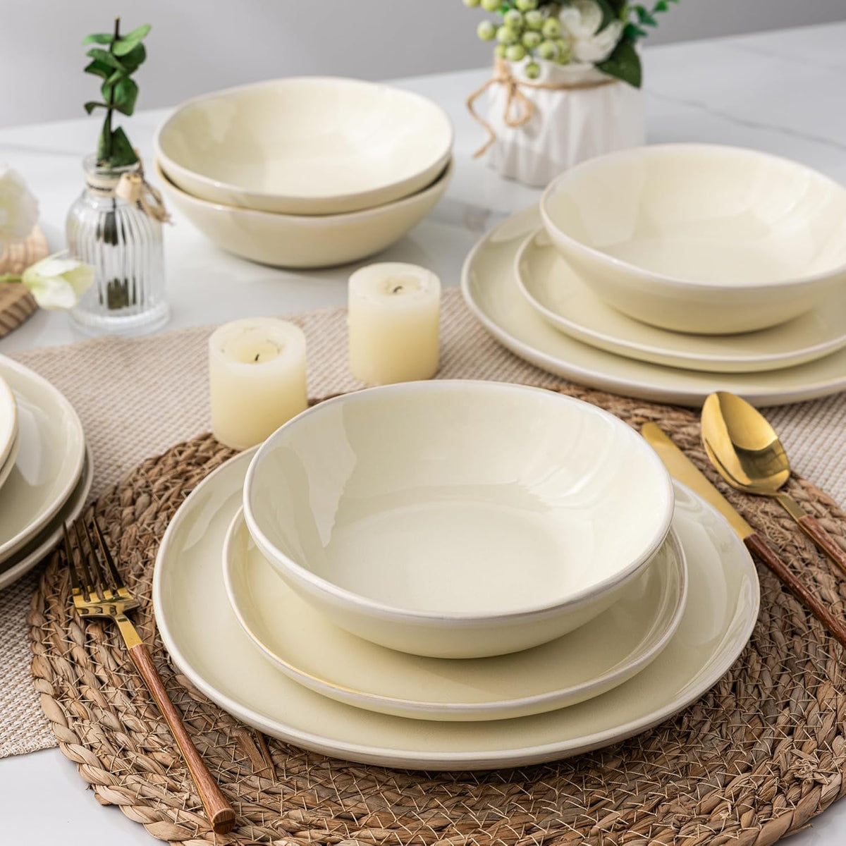 AmorArc Ceramic Dinnerware Sets,Handmade Reactive Glaze Plates and Bowls Sets,Highly Chip and Crack