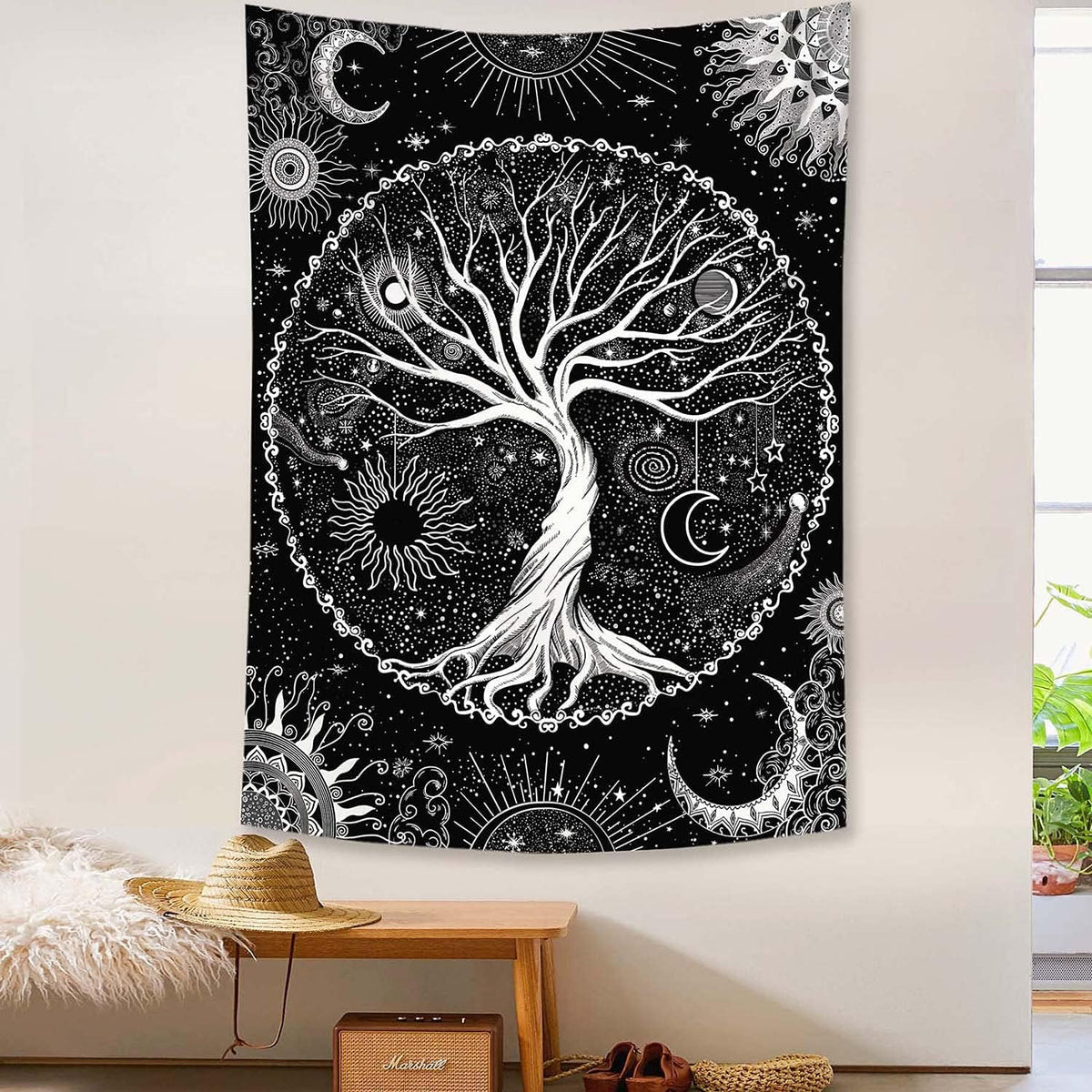 Lunerfex Tree of Life Tapestry Black and White Tapestry Mystical Sun and Moon Tapestries for