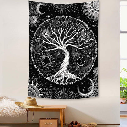 Lunerfex Tree of Life Tapestry Black and White Tapestry Mystical Sun and Moon Tapestries for