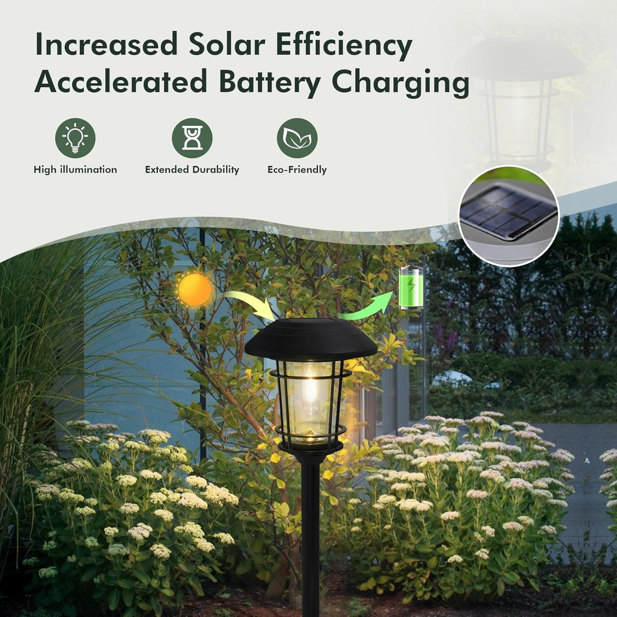 Grand patio Solar Outdoor Lights, 10 Pack, Glass Light Metal Pathway Light, Waterproof Landscape