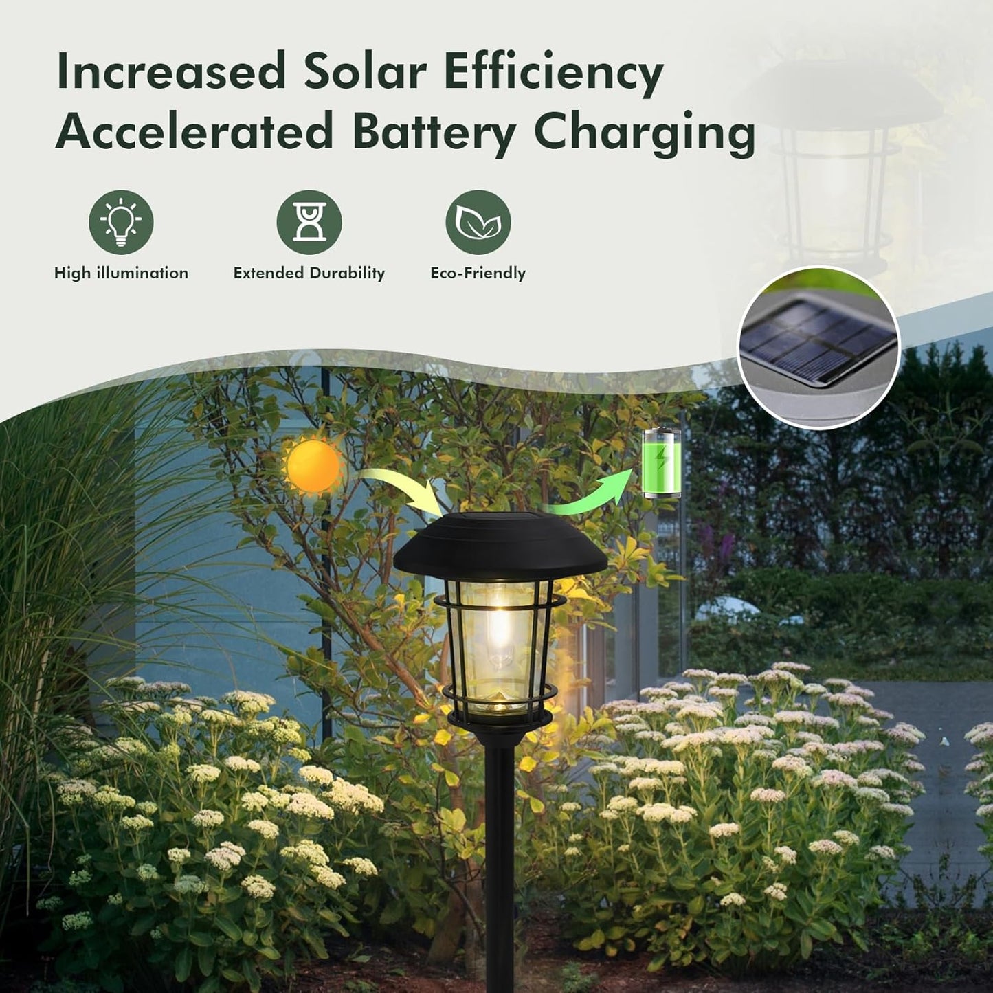 Grand patio Solar Outdoor Lights, 5 Pack, Glass Light Metal Pathway Light, Waterproof Landscape