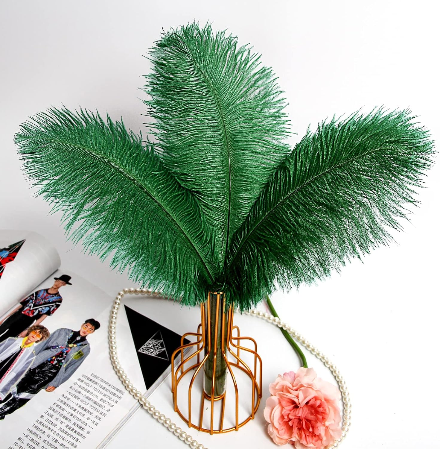 THARAHT Blackish Green Ostrich Feathers 12pcs Natural Bulk 10-12Inch 25cm-30cm for Crafts Wedding