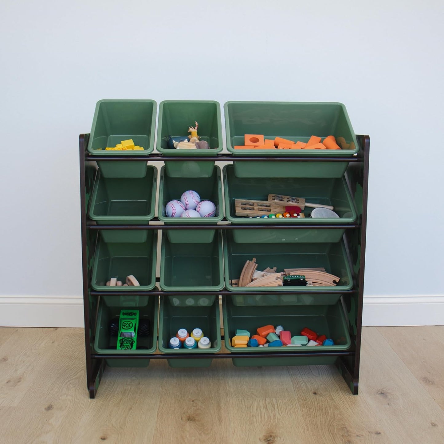 Humble Crew Kids Toy Storage Organizer with 12 Plastic Bins, Camo – Removable Bins for Playroom