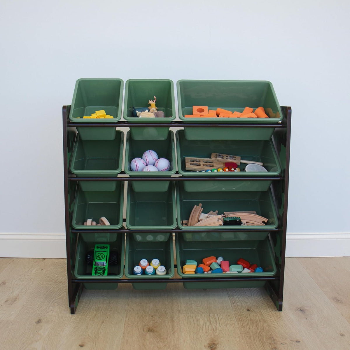 Humble Crew Kids Toy Storage Organizer with 12 Plastic Bins, Camo – Removable Bins for Playroom