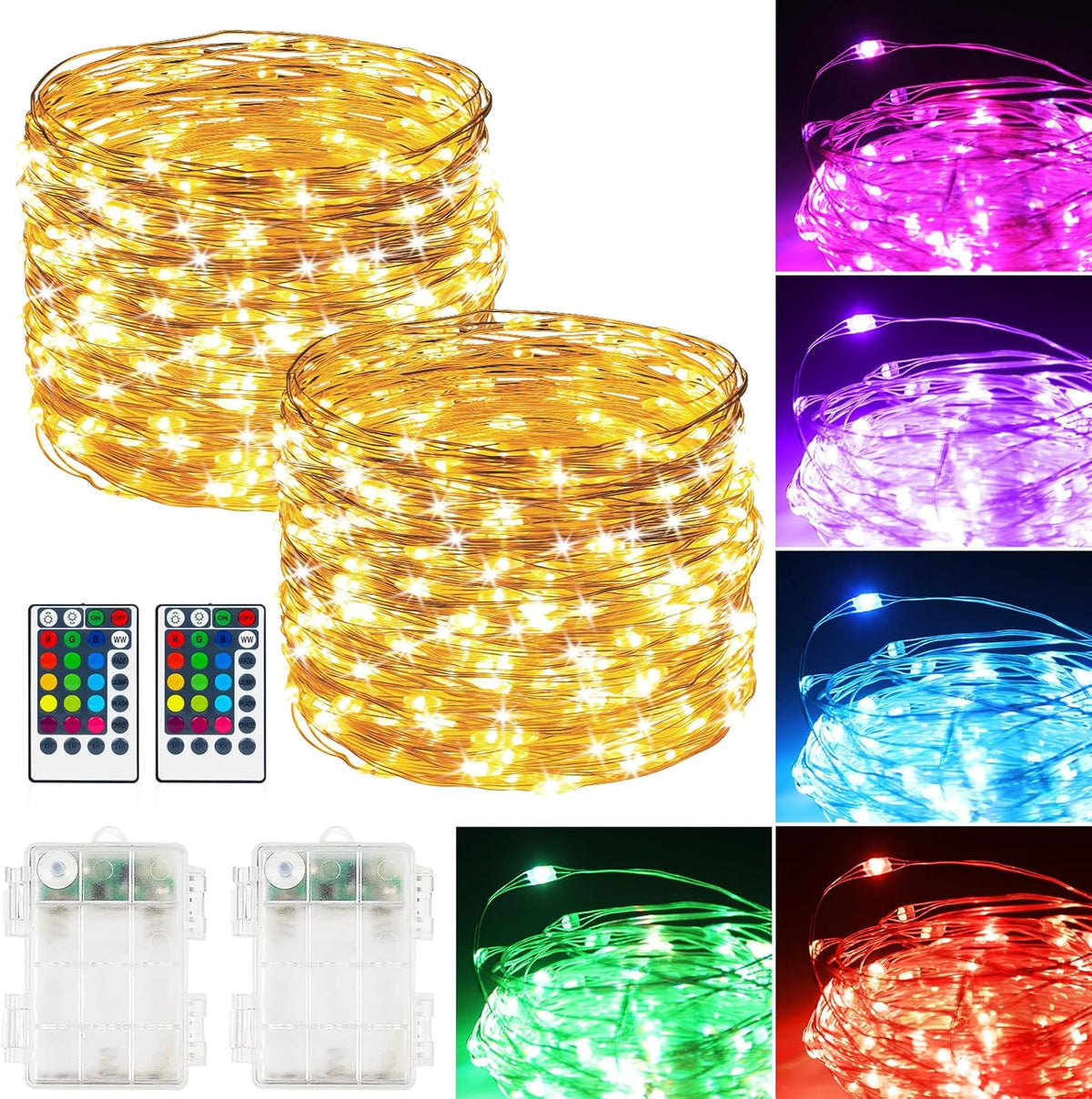 2Pack Battery Fairy Lights, Total 78Ft 240LED, Battery Operated Fairy Lights with Remote and Timer