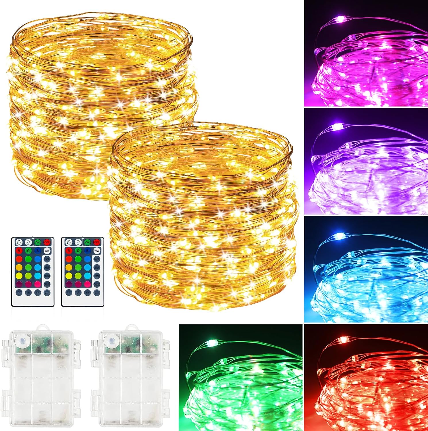 2Pack Battery Fairy Lights, Total 78Ft 240LED, Battery Operated Fairy Lights with Remote and Timer