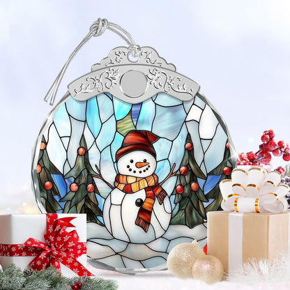Stained Glass Ornament - Snowman Christmas Ornaments - Xmas Decor - Ornaments for Christmas Tree